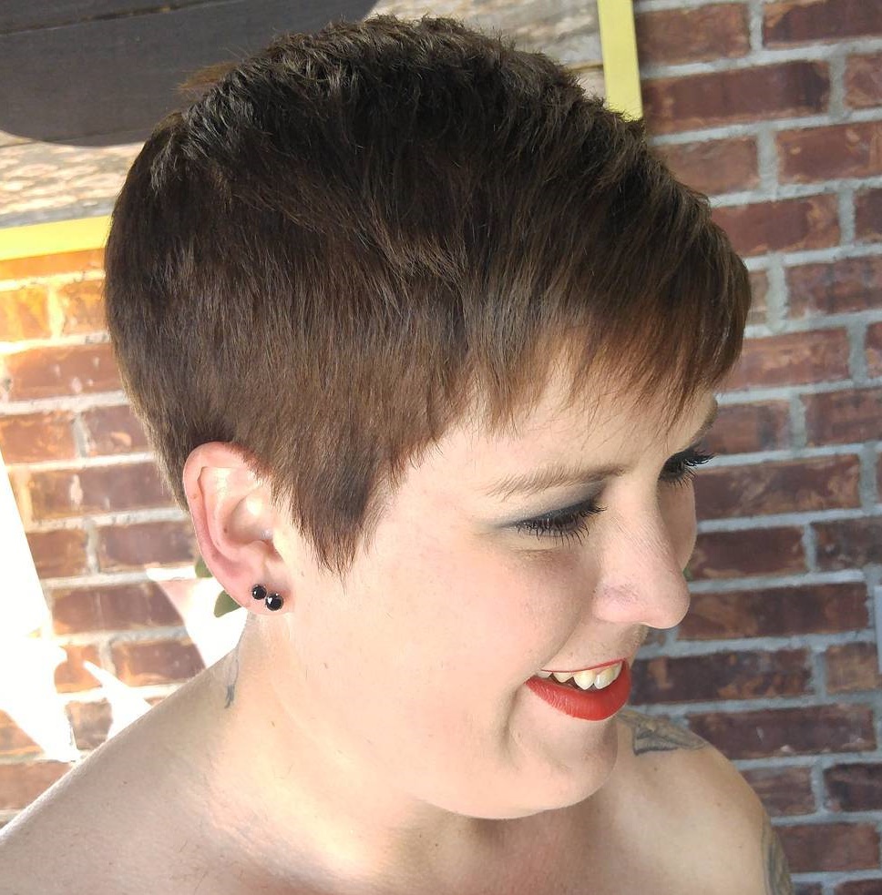 Short haired chubby mature woman