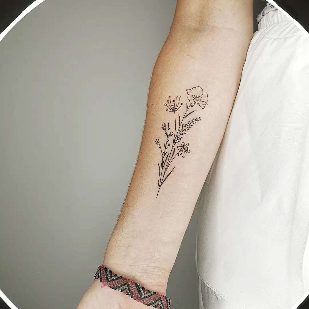 Dainty Floral Tattoo Purple Hair Minimalist Tattoo  Flower tattoo Minimalist  tattoo Flower tattoos
