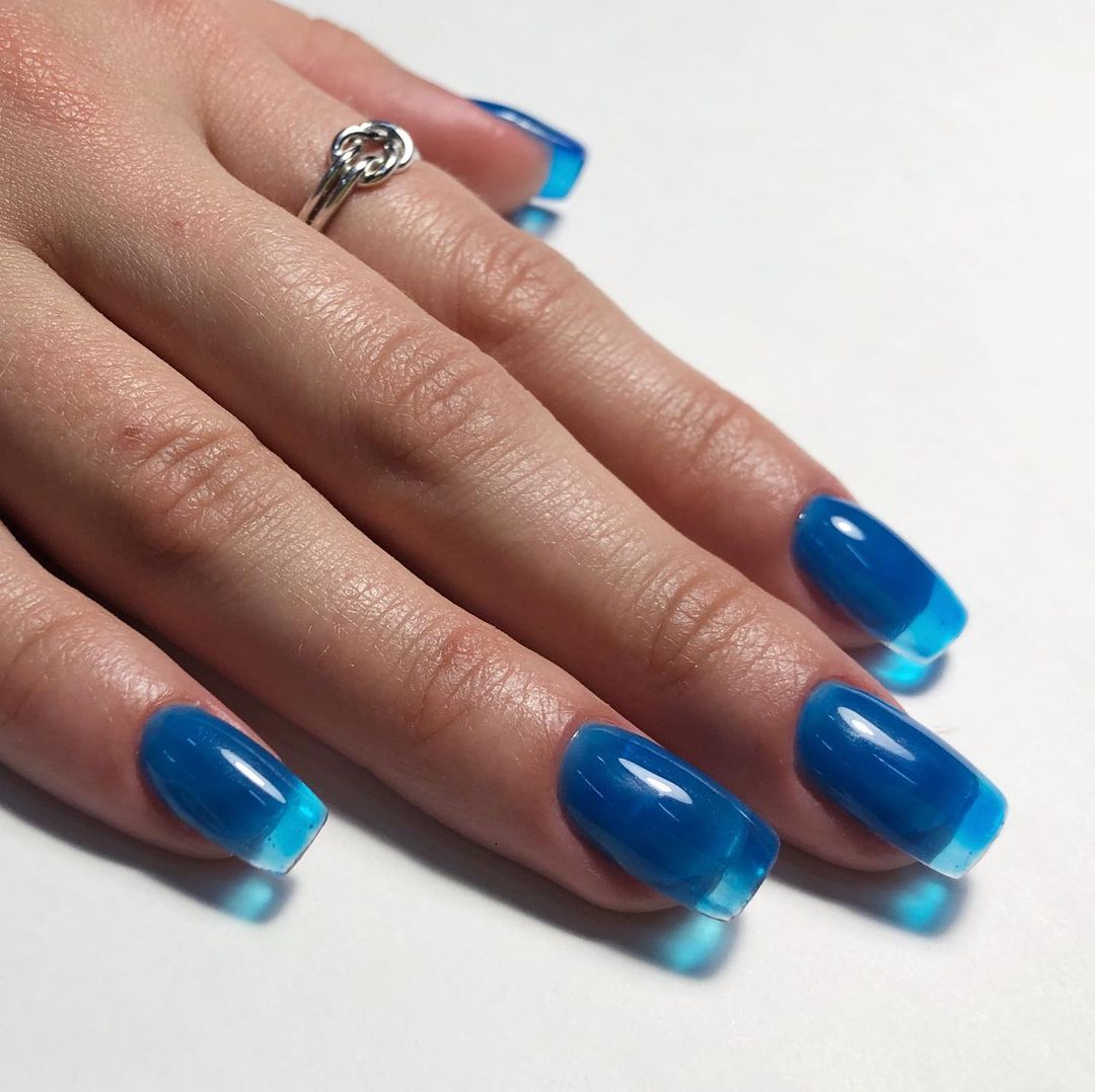 light blue chrome nails