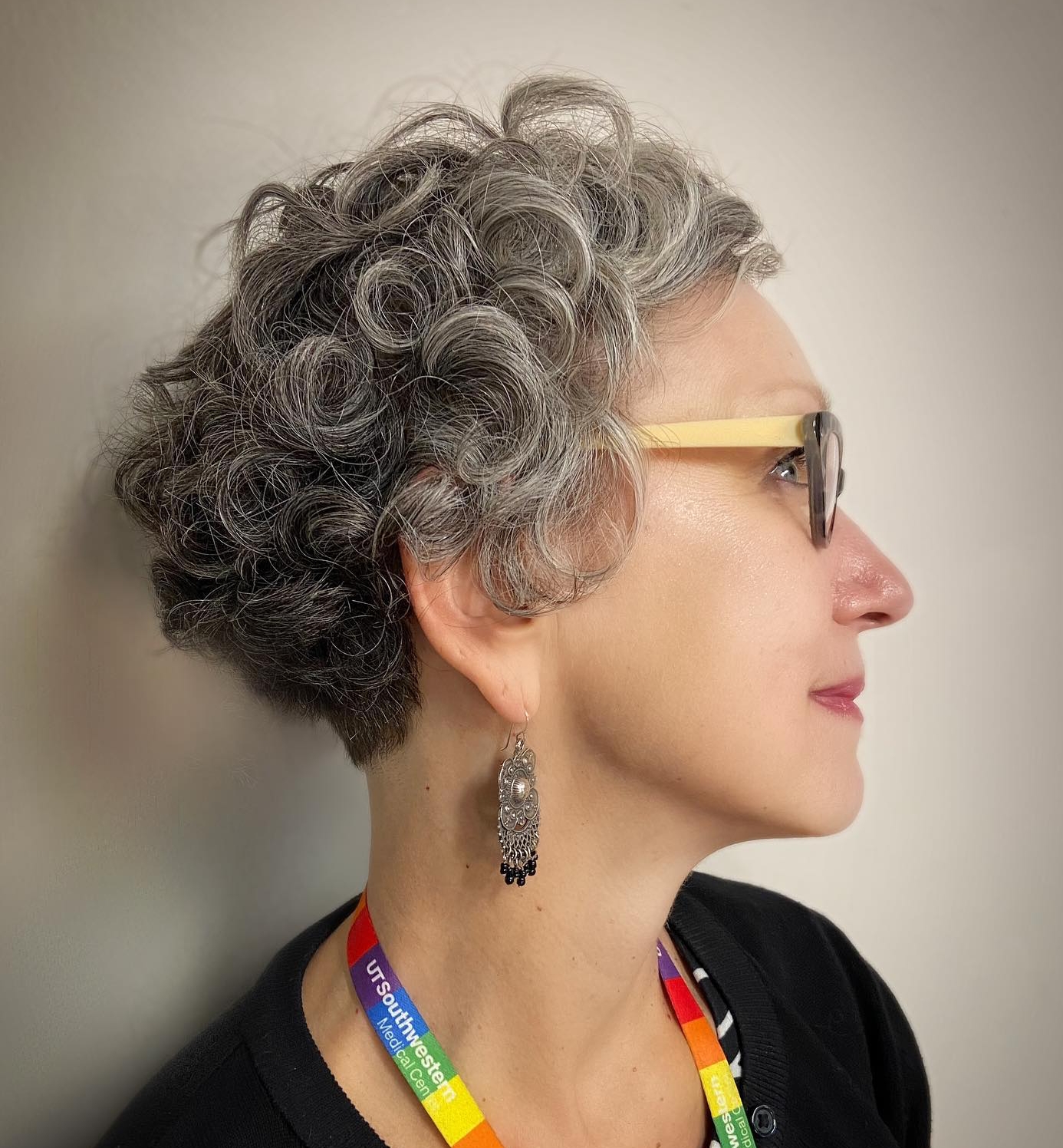 Short Curly Hairstyle on Silver Hair