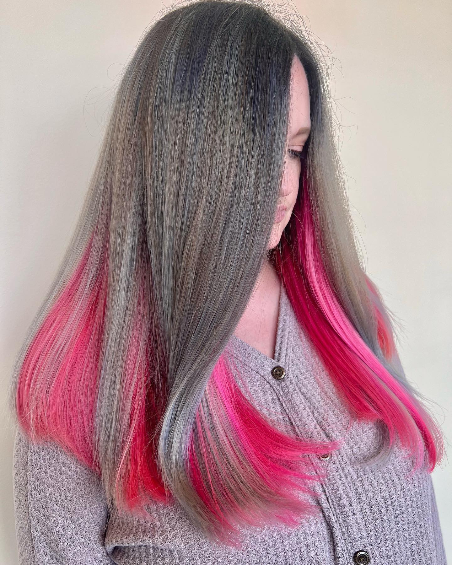 Pink Peekaboo on Long Straight Hair