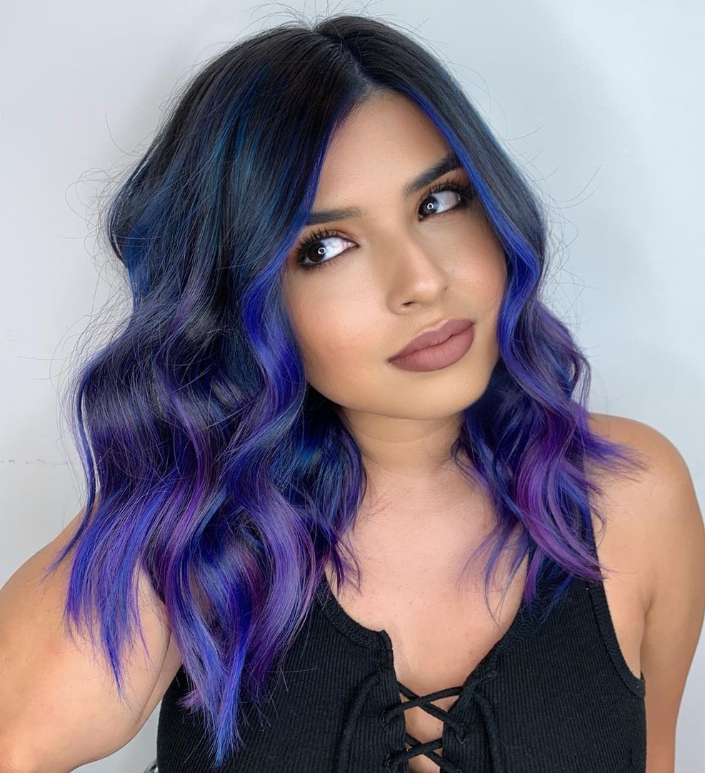 black to purple to blue ombre hair