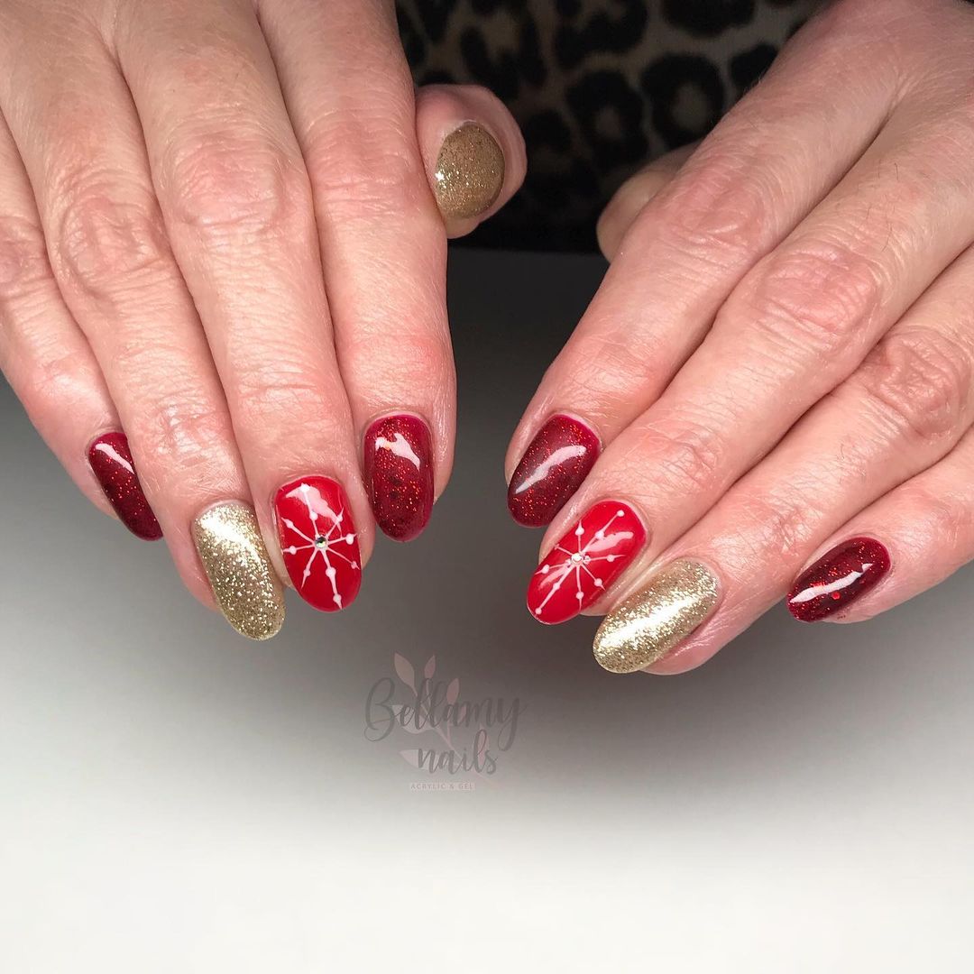 Red and Gold Christmas Nails