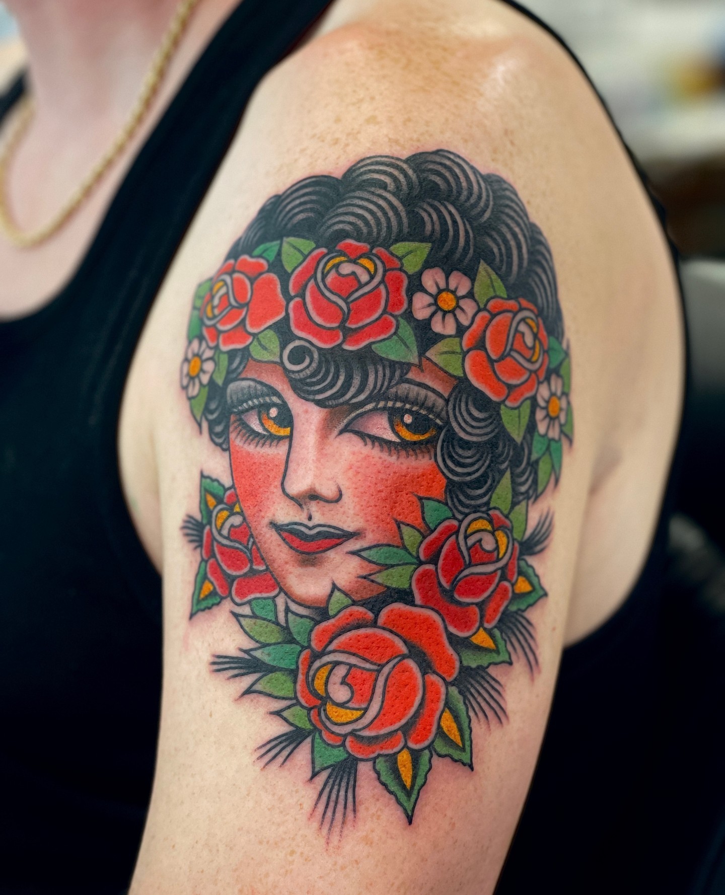 Colorful Gypsy Rose Tattoo on Arm