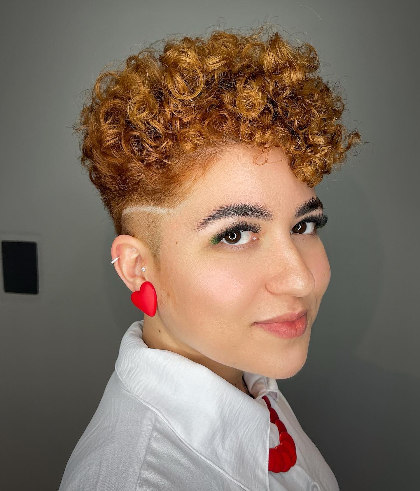 Short Curly Copper Hair with Undercut