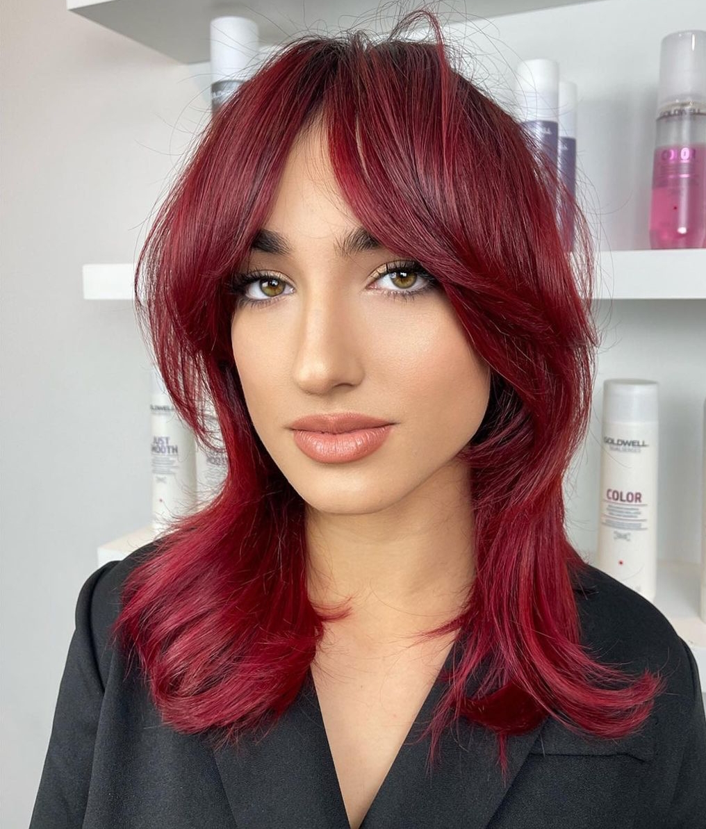 Medium Length Burgundy Red Hair