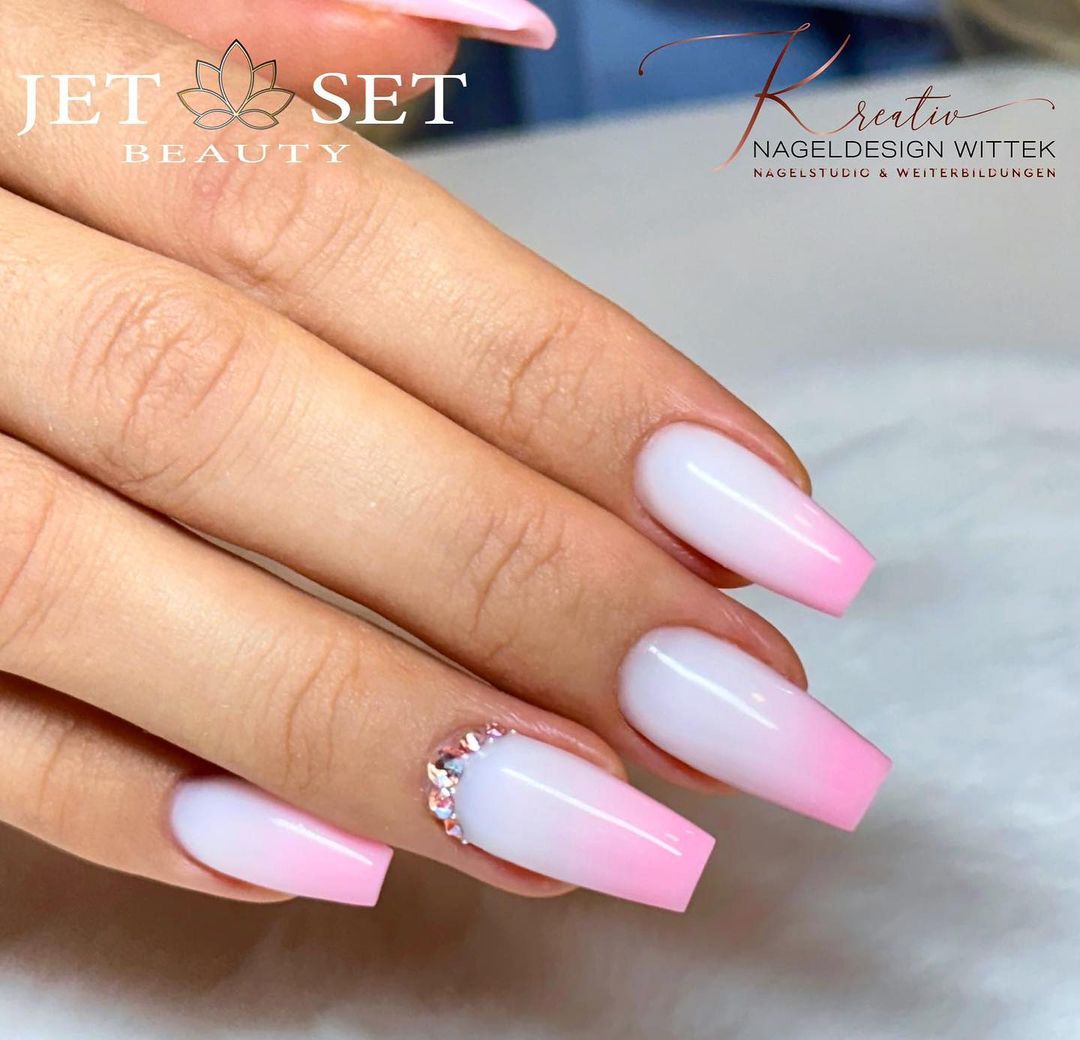 White to Pink Coffin Ombre Nails