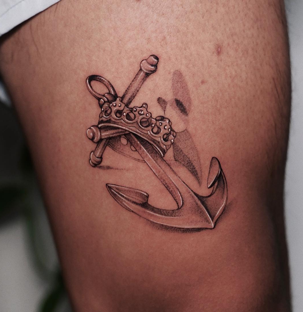 3D Anchor Tattoo with Crown