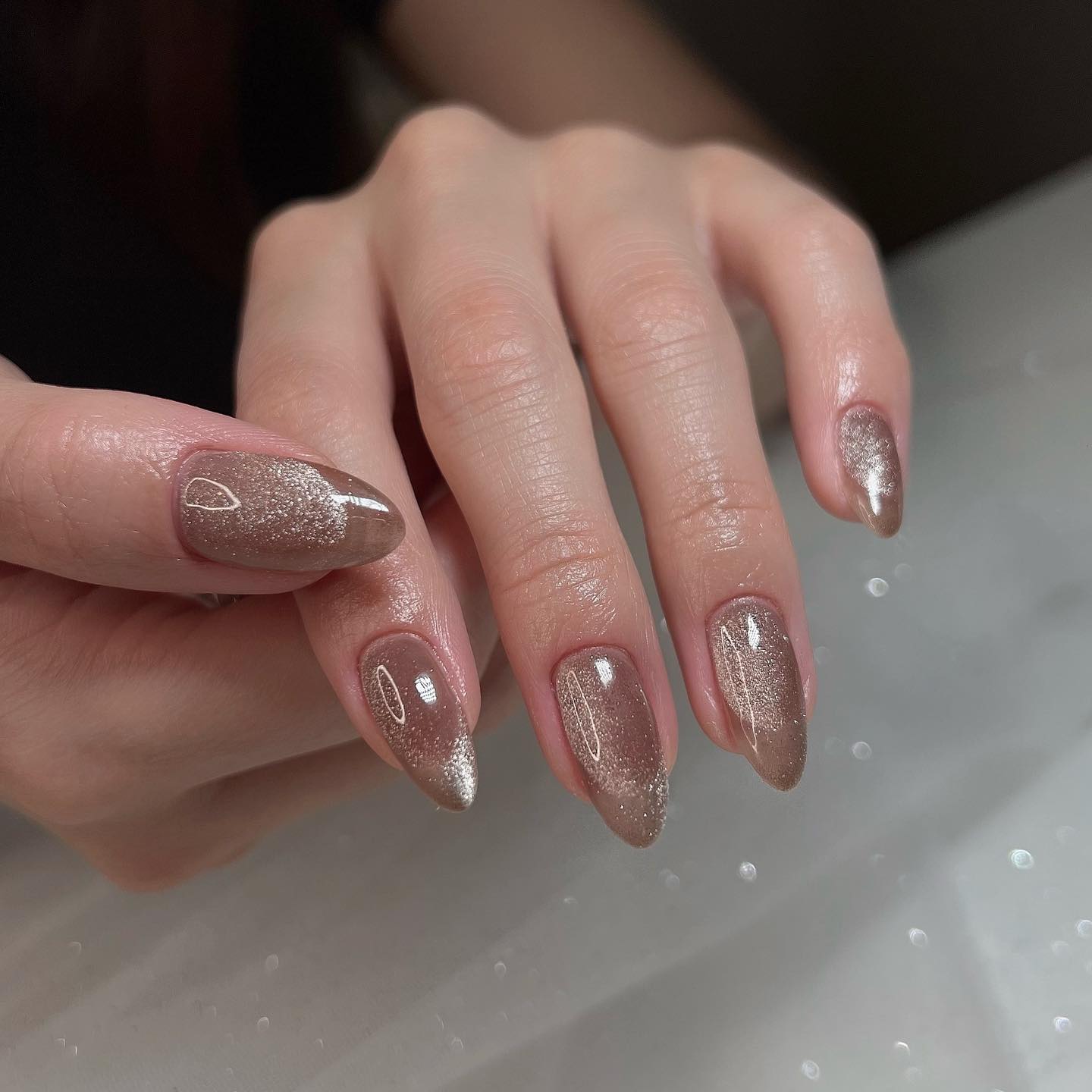 Beige Cat Eye on Short Nails