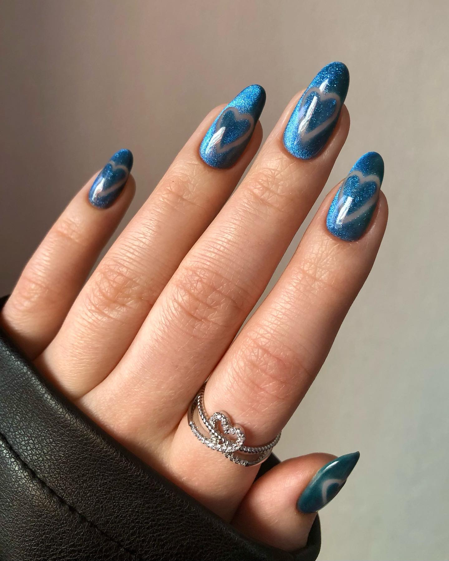 Blue Cat Eye Manicure on Short Nails