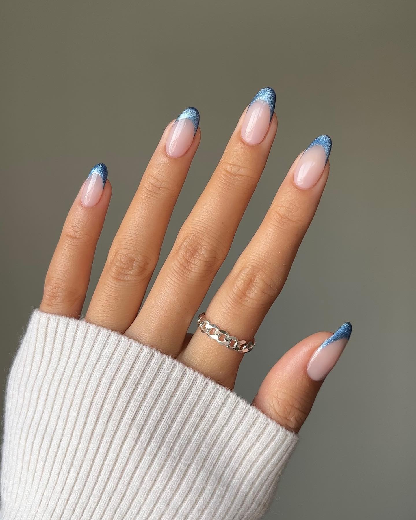 Clear Nails with Blue Cat Eye Tips