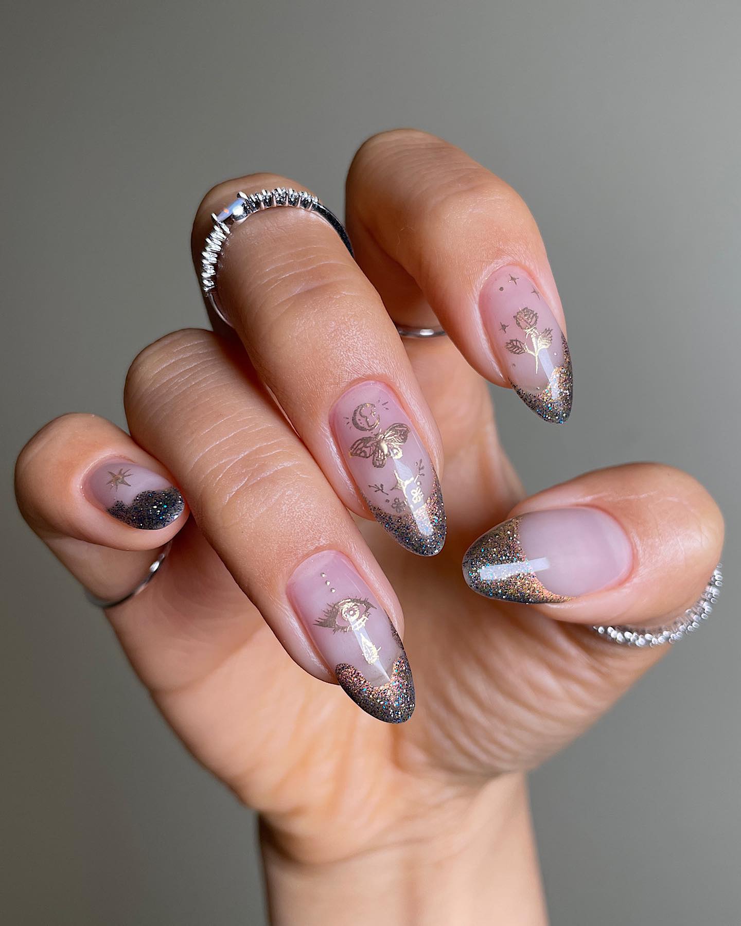 Nude Manicure with Cat Eye French Tip Nails