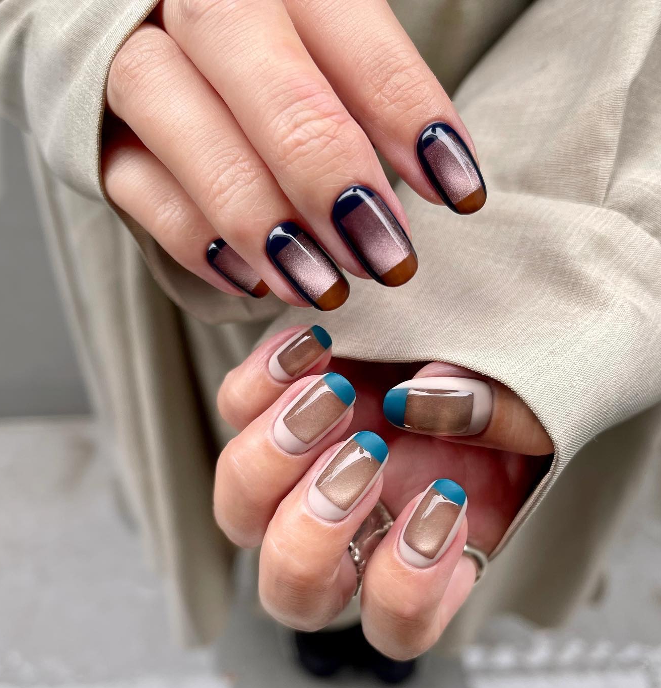 Ombre Brown Cat Eye Nails