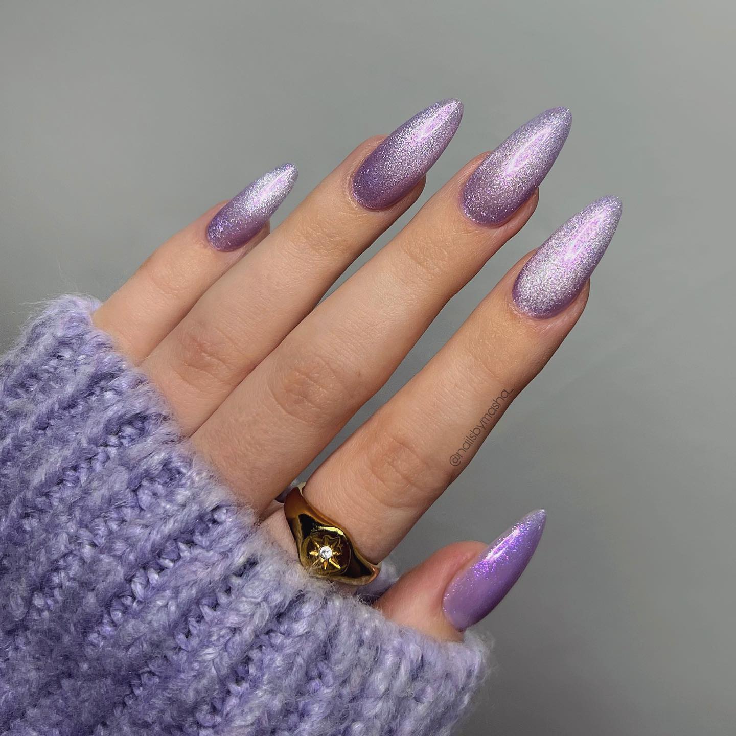 Stiletto Purple Cat Eye Nails