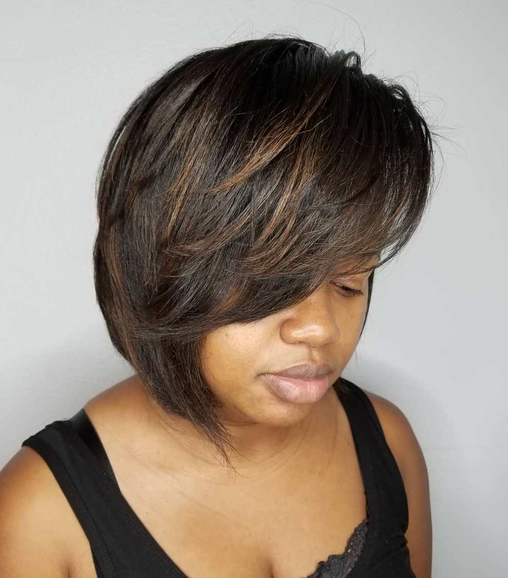 Layered Bob With Side Bangs For Black Hair